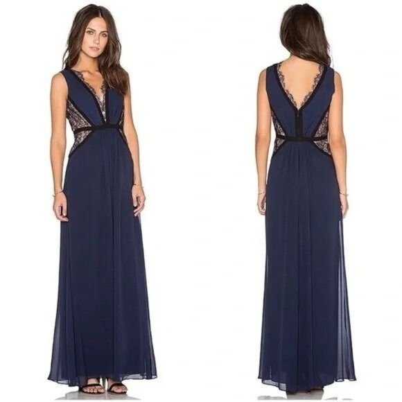 NWT BCBG MAXAZRIA Klarissa Gown, 100% Silk, Size 2, Navy Blue (new with tags) - Picture 1 of 10